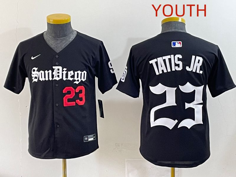 Youth 2025 San Diego Padres #23 Tatis jr Black Five generations Joint Name Nike MLB Jersey style 6